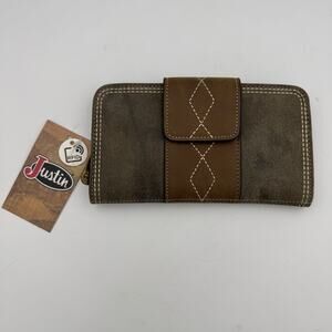 Justin RFID Western Wallet Brown Tan Diamond Stitch Bifold NWT